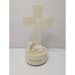 Demdaco Jesus Loves Me Musical Cross Figurine Lamb Nursery Decor 1004340332 8in